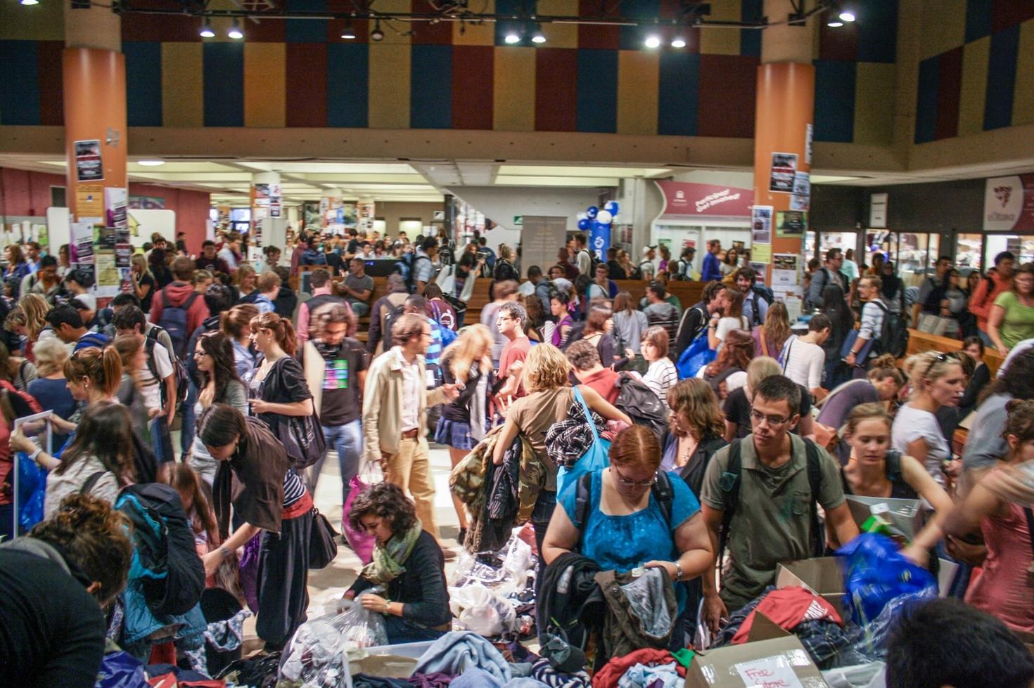 Large group of people shopping at the Free Store