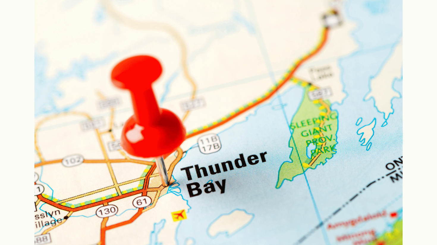 thunder bay map spotted with a pin