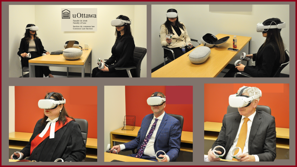 Students and judges of the 2023 LeClair Metaverse Moot competition wearing VR headsets
