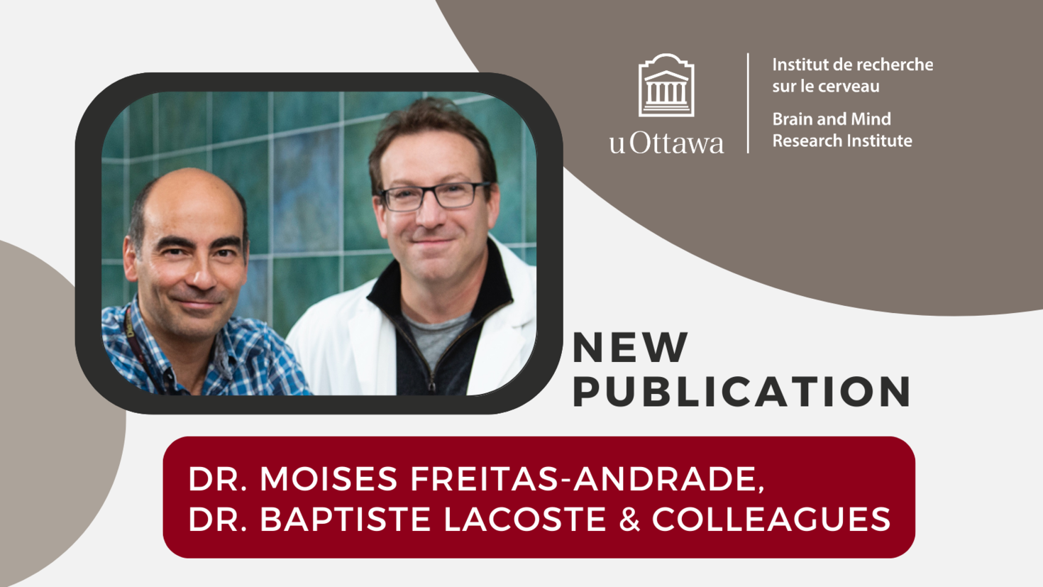 Picture of Dr. Baptiste Lacoste and Dr. Moises Freitas-Andrade together, with text that reads, "New Publication."