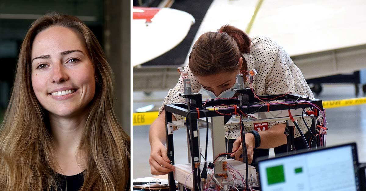 Magdalena Richardson's portrait, right, and her working in the lab, left