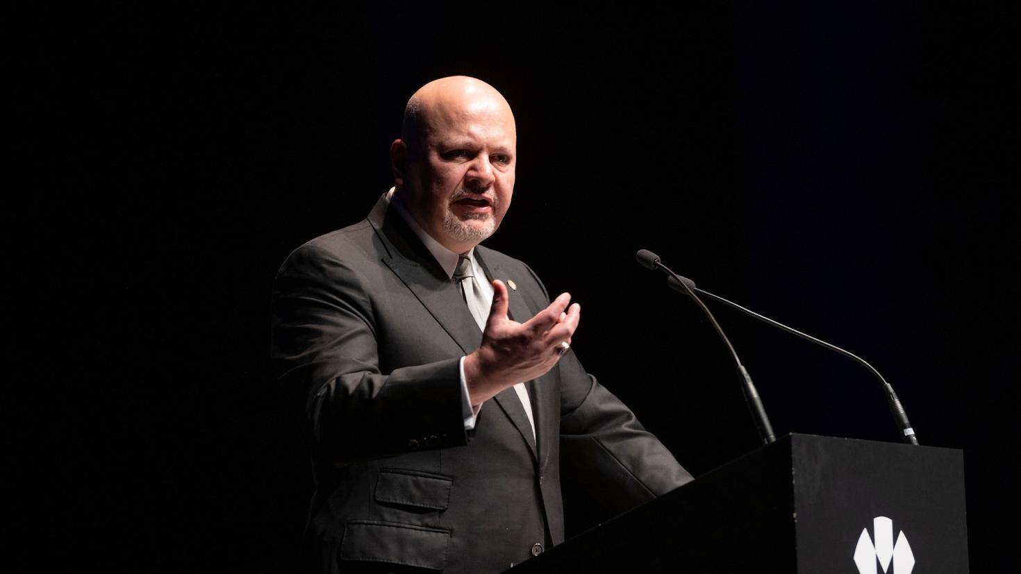 Photo of Karim A.A.Khan, Chief Prosecutor of the ICC, taken during the lecture