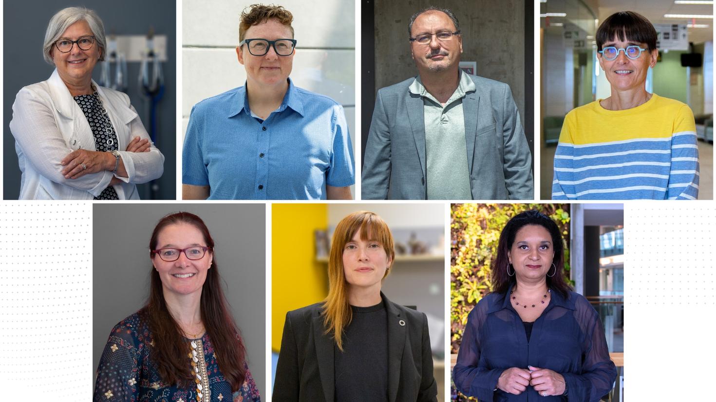 Les membres élus à la Société royale du Canada : Dawn Stacey, Jackie Dawson, Lionel Briand, Sylvie Grosjean, Marceline Côté, Constance Crompton and Monnica Williams