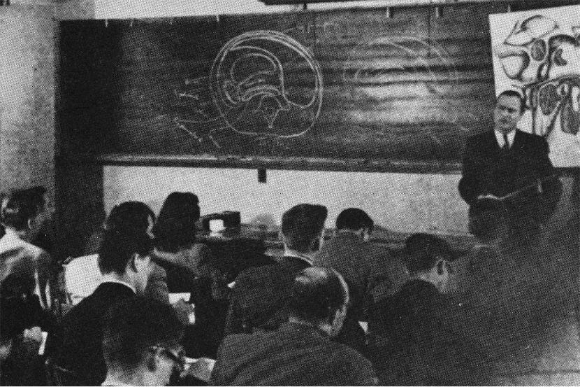 Dr. Joseph Auer giving an anatomy lecture.