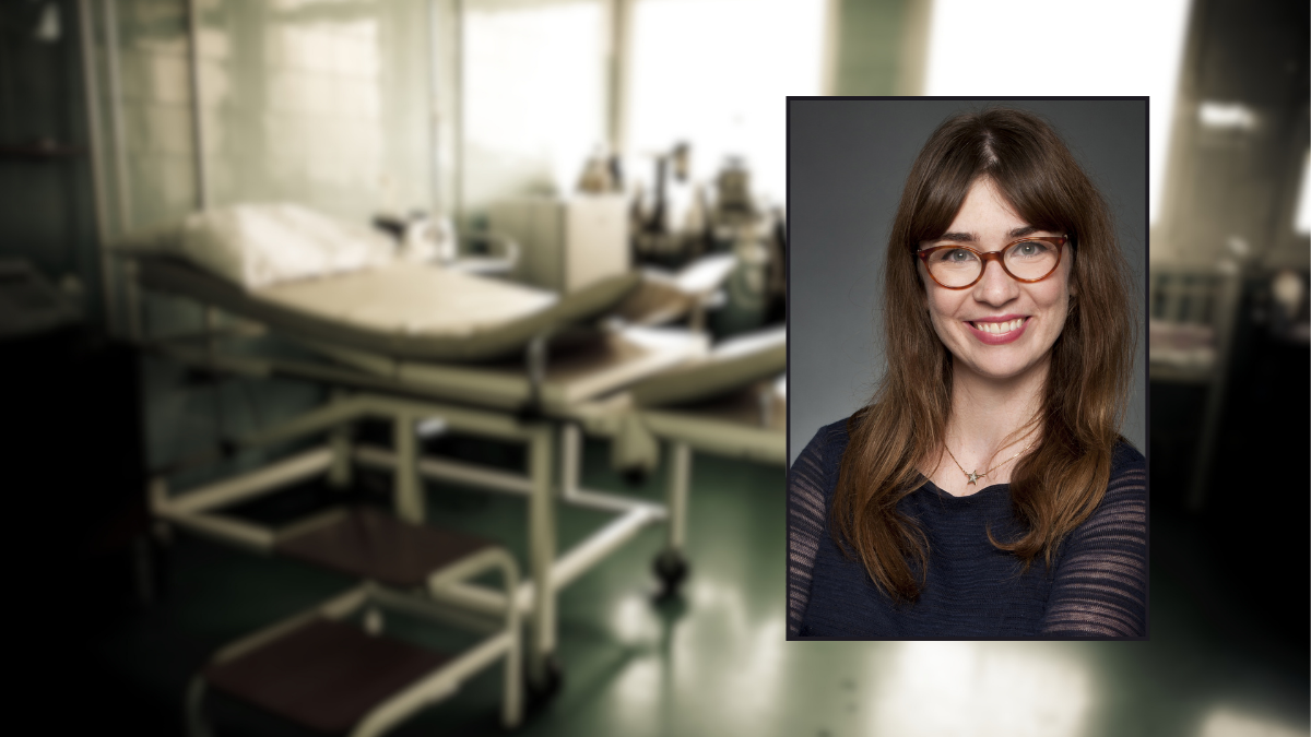 photo de Mariève Lacroix, avec photo d'une chambre d'hôpital en arriere plan