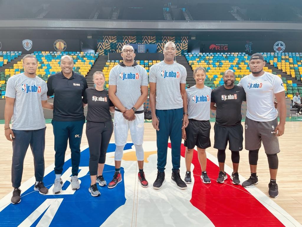 Smyth with former NBA players at Basketball Africa League Finals.
