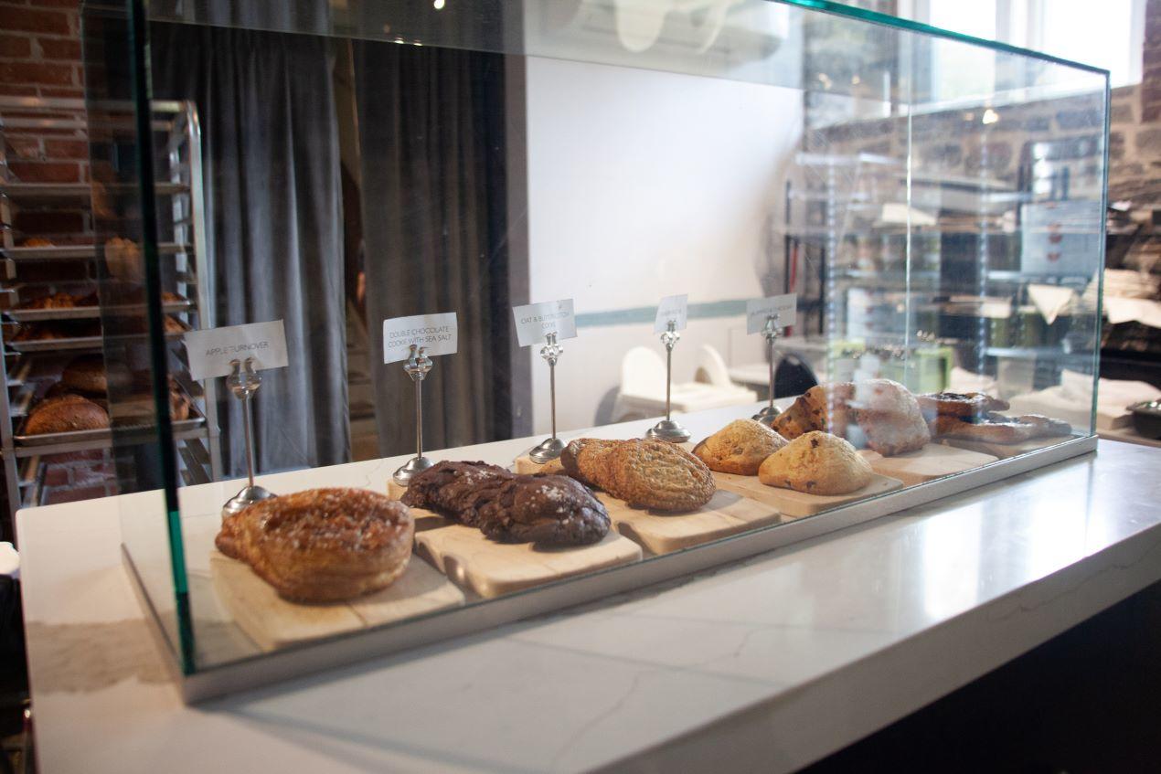 Pastries and baked goods on display.