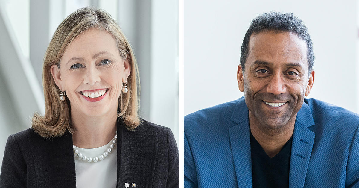 collage of portraits of Monique Leroux and Stéphane Brutus