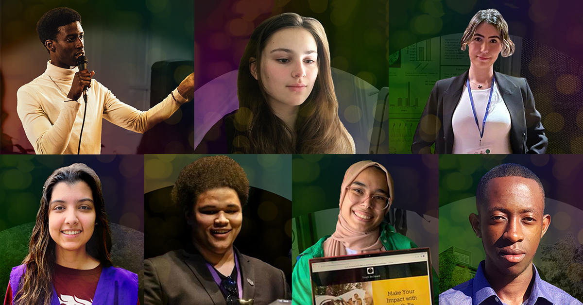Collage of winners left to right Drayton Mulindabigwi Jabo, Rhea Grace, Zeynep Cildir, Dalia Ibrahim, Nick Gray, Maleeka Ellaithy, Rehani Akenga