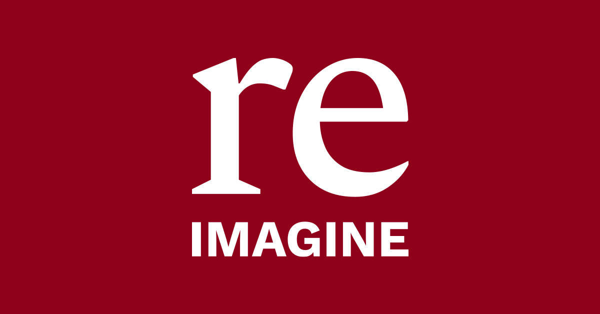 Reimagine campaign logo in white on red background