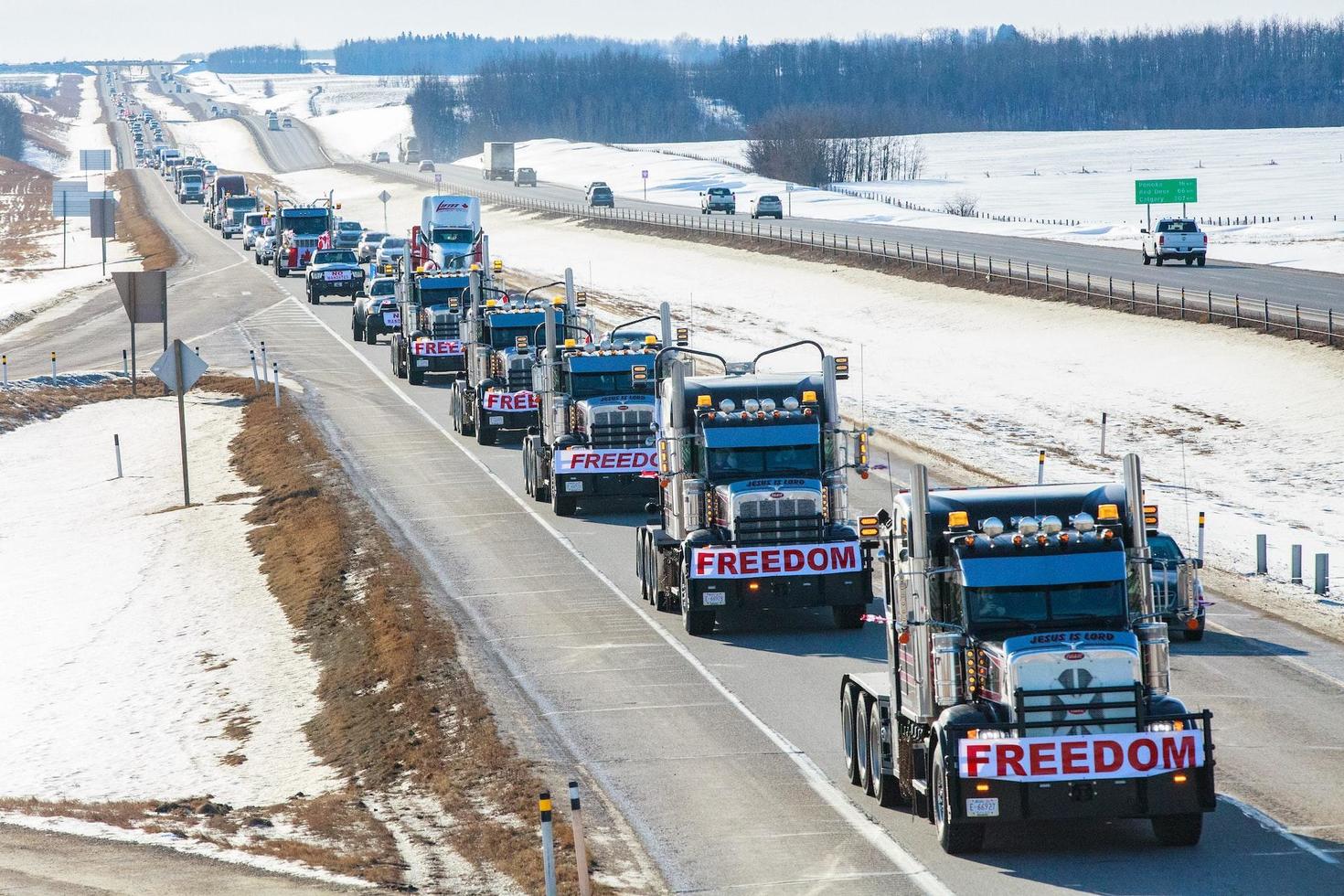 Convoy of trucks on a highway