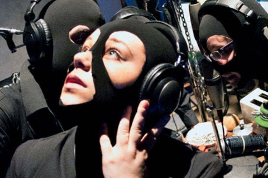 Students working on sound for a production.