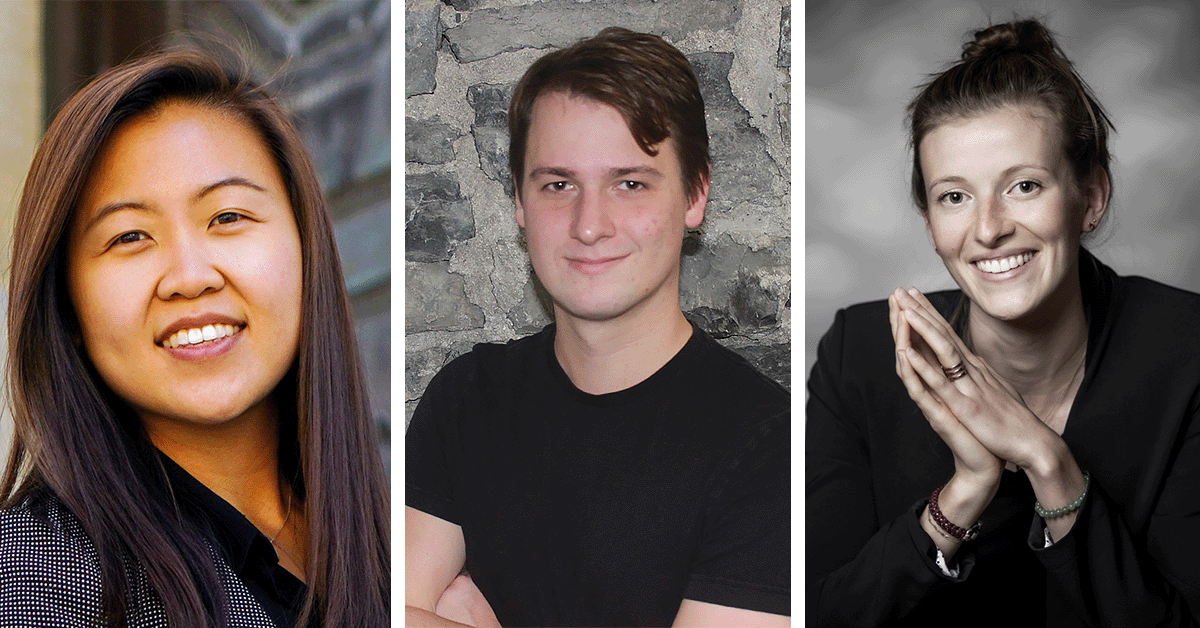 Photos of the three uOttawa recipients of the Pierre Elliott Trudeau Foundation scholarship