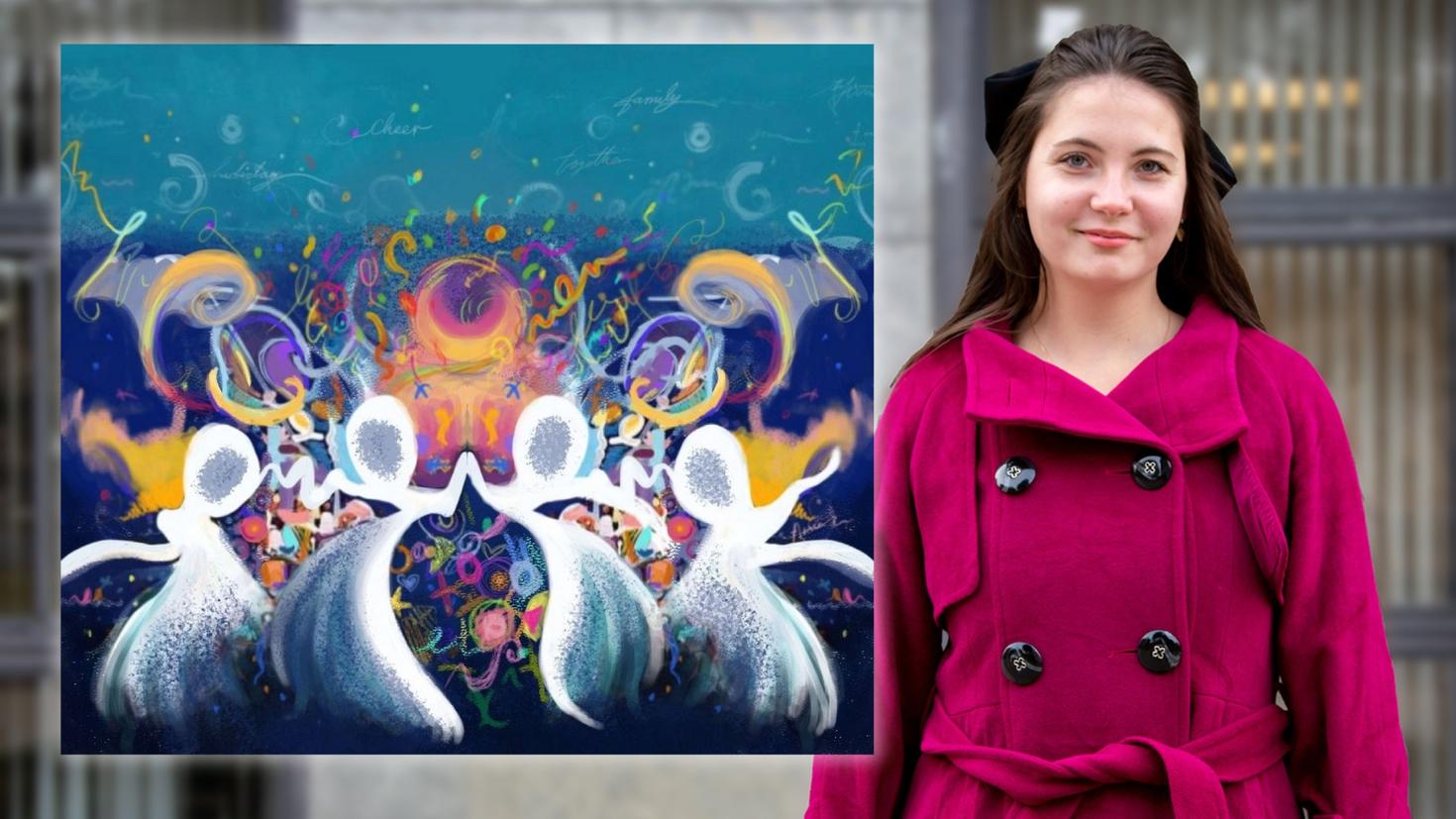 Anna Mikhailov and her winning artistic creation, Festive Symphony.