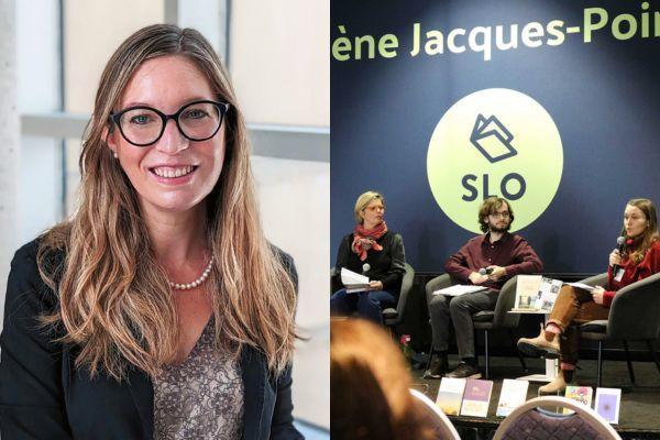 À gauche, portrait de Claudia Bouliane. À droite, photo de l'année dernière du dévoilement des finalistes du prix des Rendez-vous du premier roman.