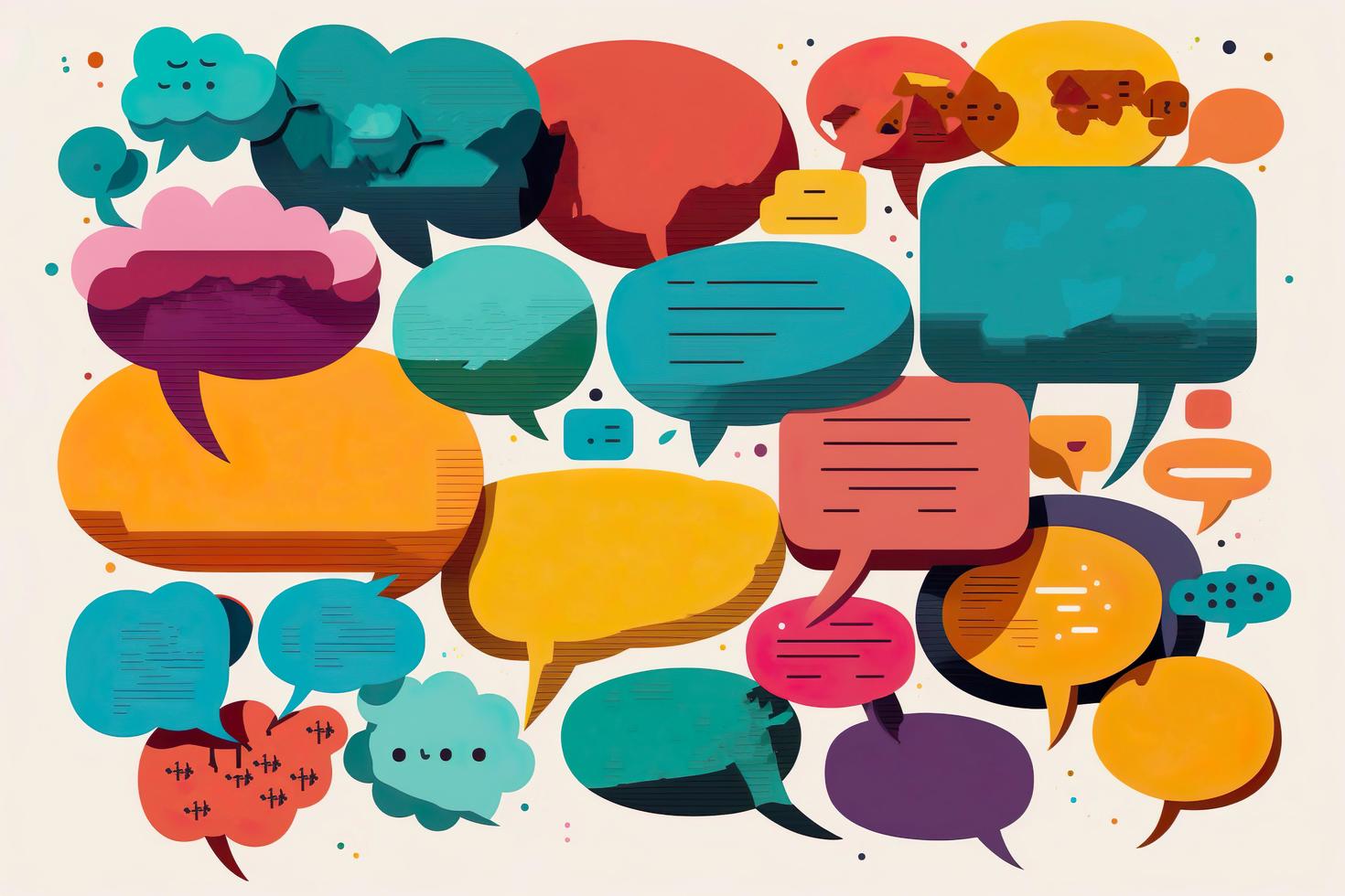 Speech bubbles, diverse conversations