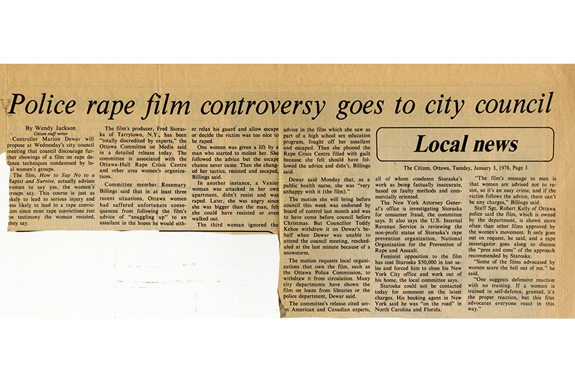 Wendy Jackson, “Police rape film controversy goes to city council,” The Ottawa Citizen (3 January 1978) 