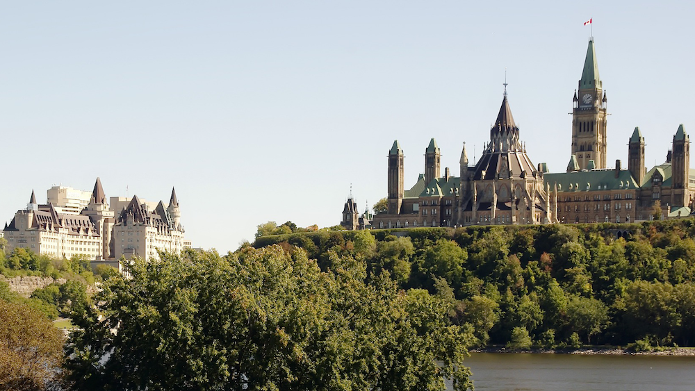Ottawa's parliament buildings as seen from Quebec