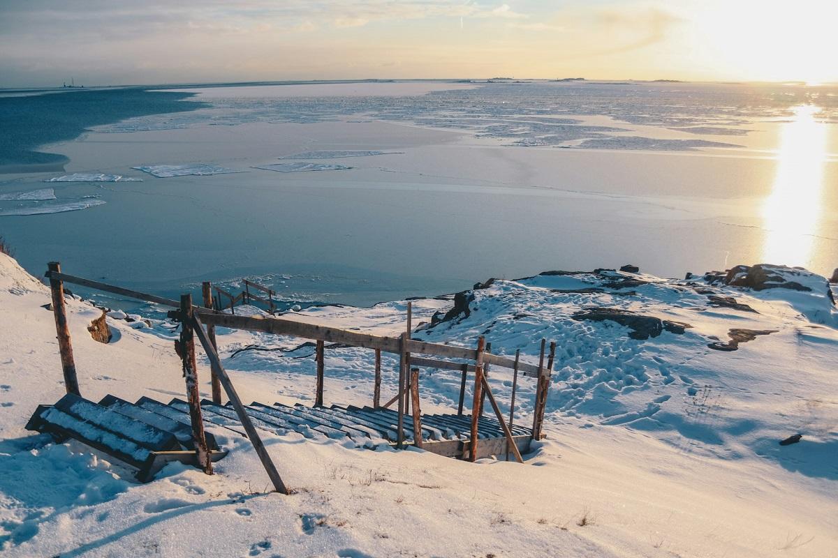 Rundown wooden stairs in Arctic