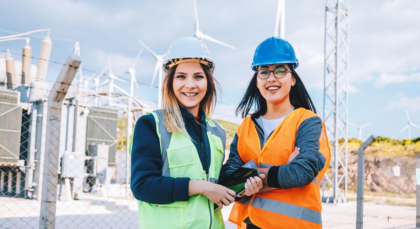 Two women in a wind turbine plant.