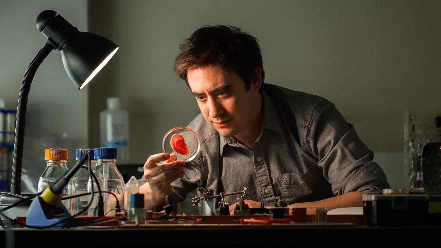 In his lab, Andrew Pelling holds a petri dish containing scaffolds made from apple cells.