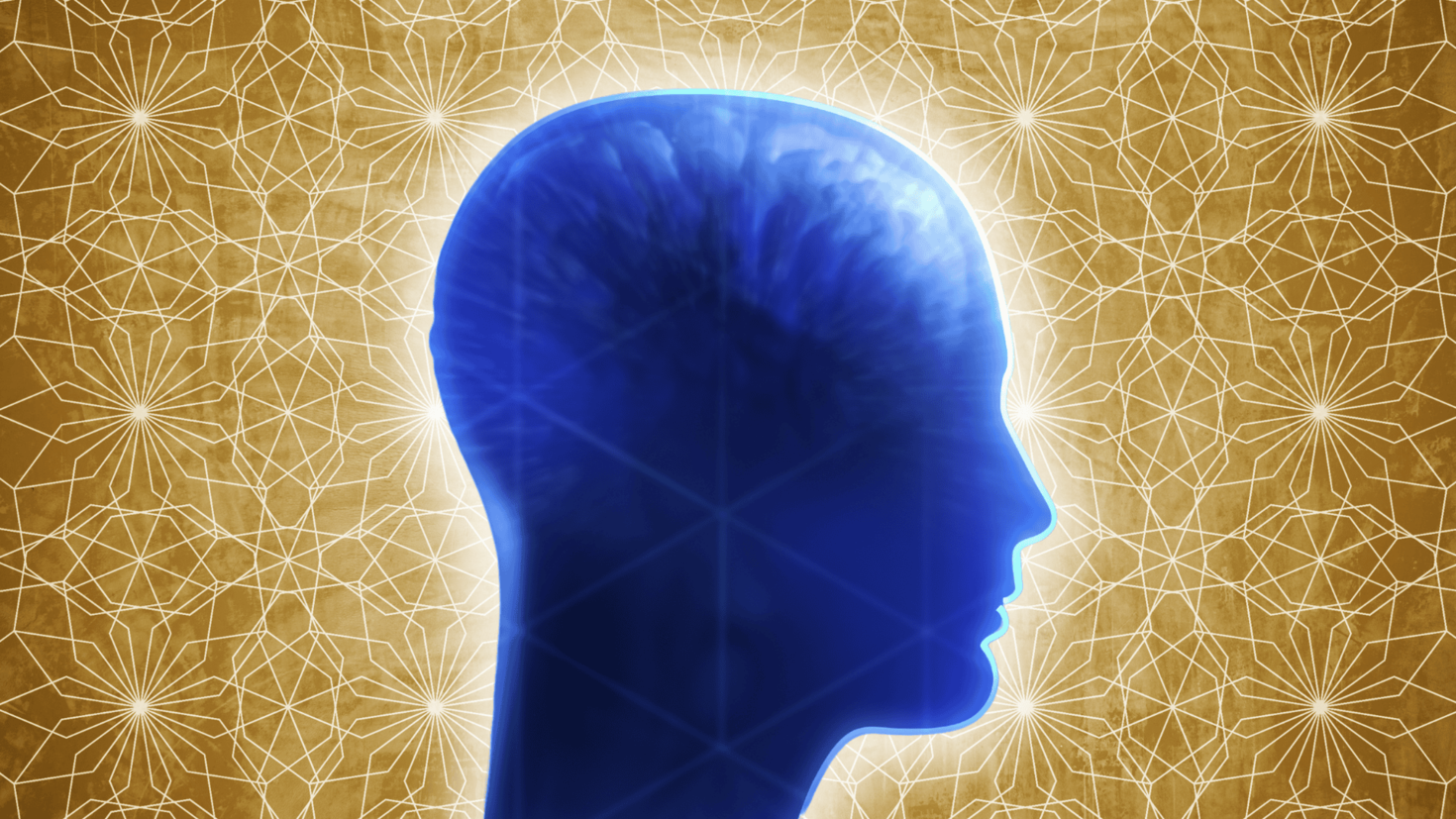 blue head of a person lit up on geometrical background