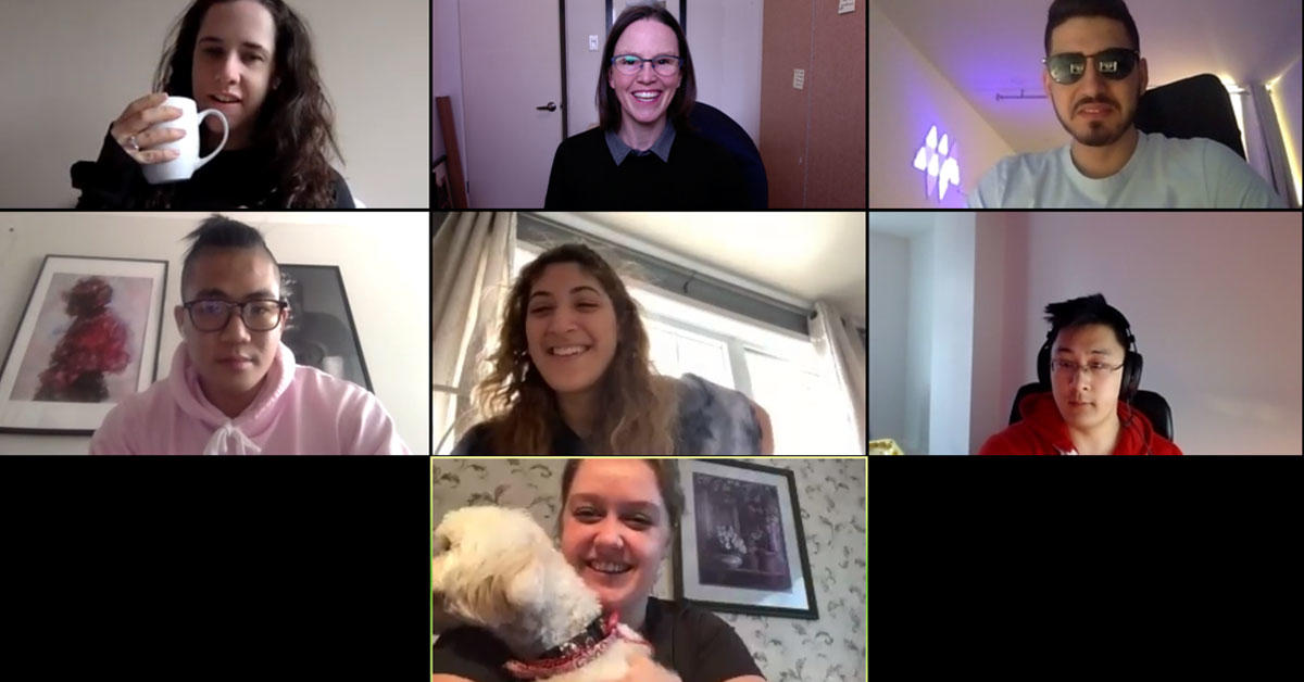 Screenshot of Professor Alison Flynn teleconferencing with her students.