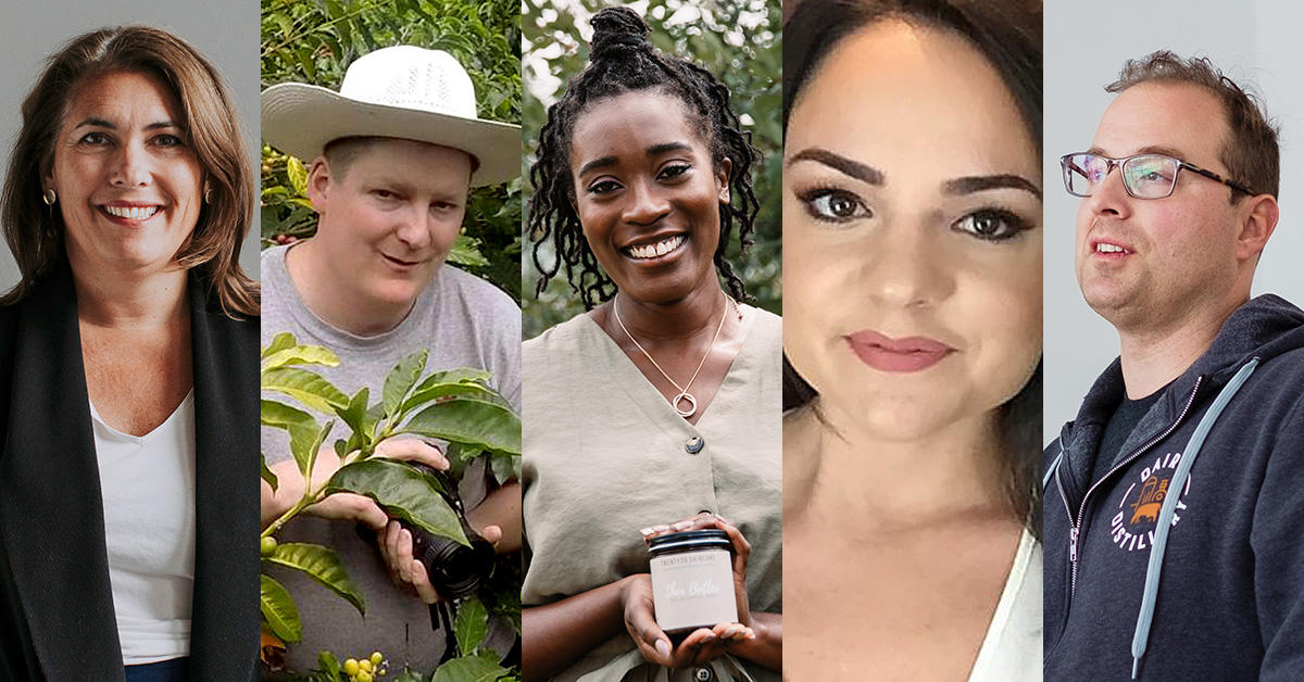 Collage with the portraits of the five entrepreneurs