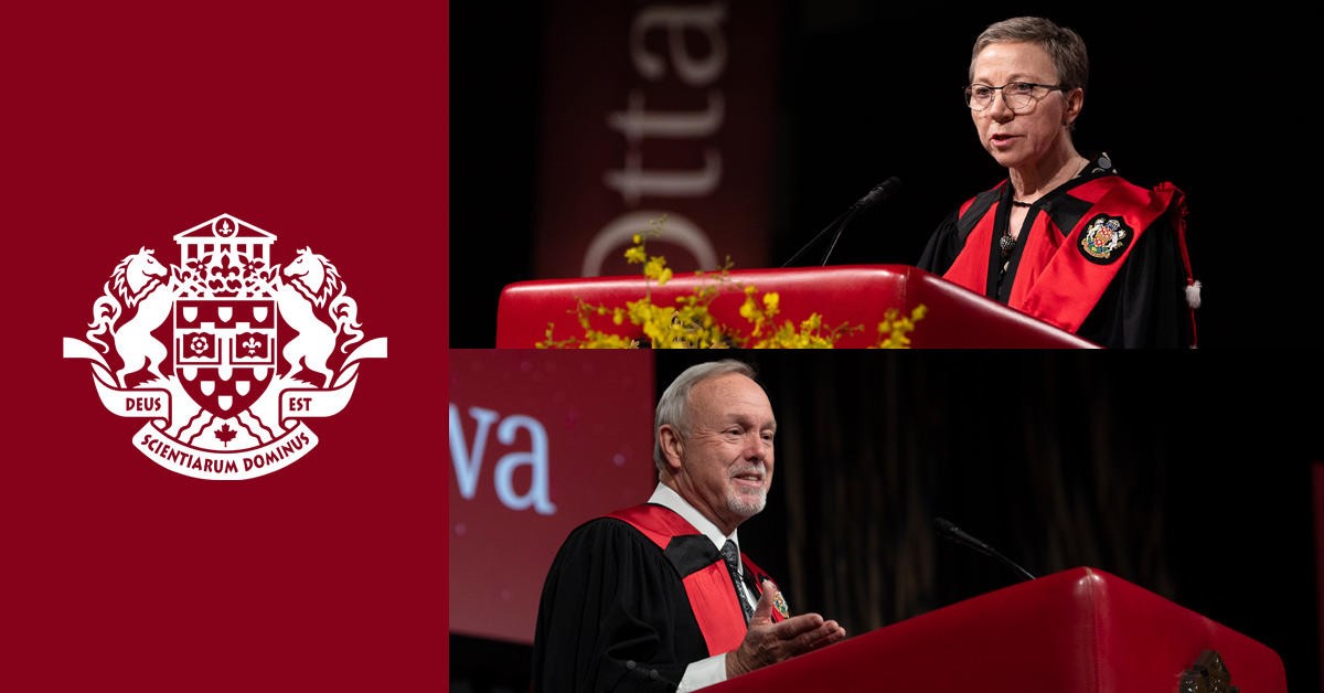 Montage photo des récipiendaires des doctorats honorifiques au podium