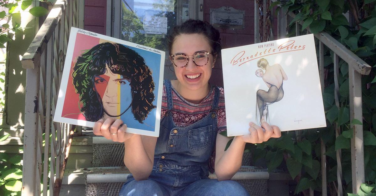 Lila Ibrahim is happy with the two vinyl records she found at the Free Store.