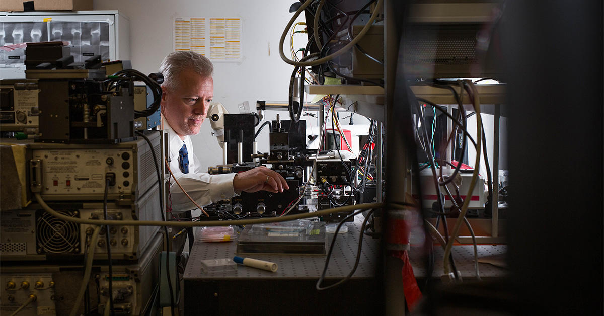 Pierre Berini in his photonics laboratory