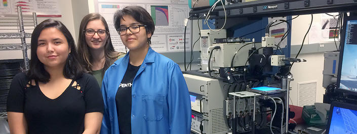 Students in the SUNLAB surrounded by scientific equipment.